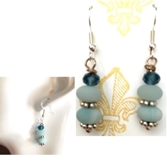 sterling Silver Earrings with Pale Sea Green Amazonite - Picture 3 of 10